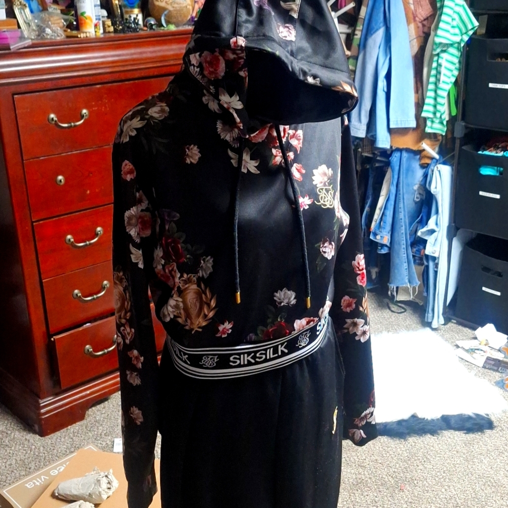 SikSilk Black Floral Hoodie & Jogger Set
